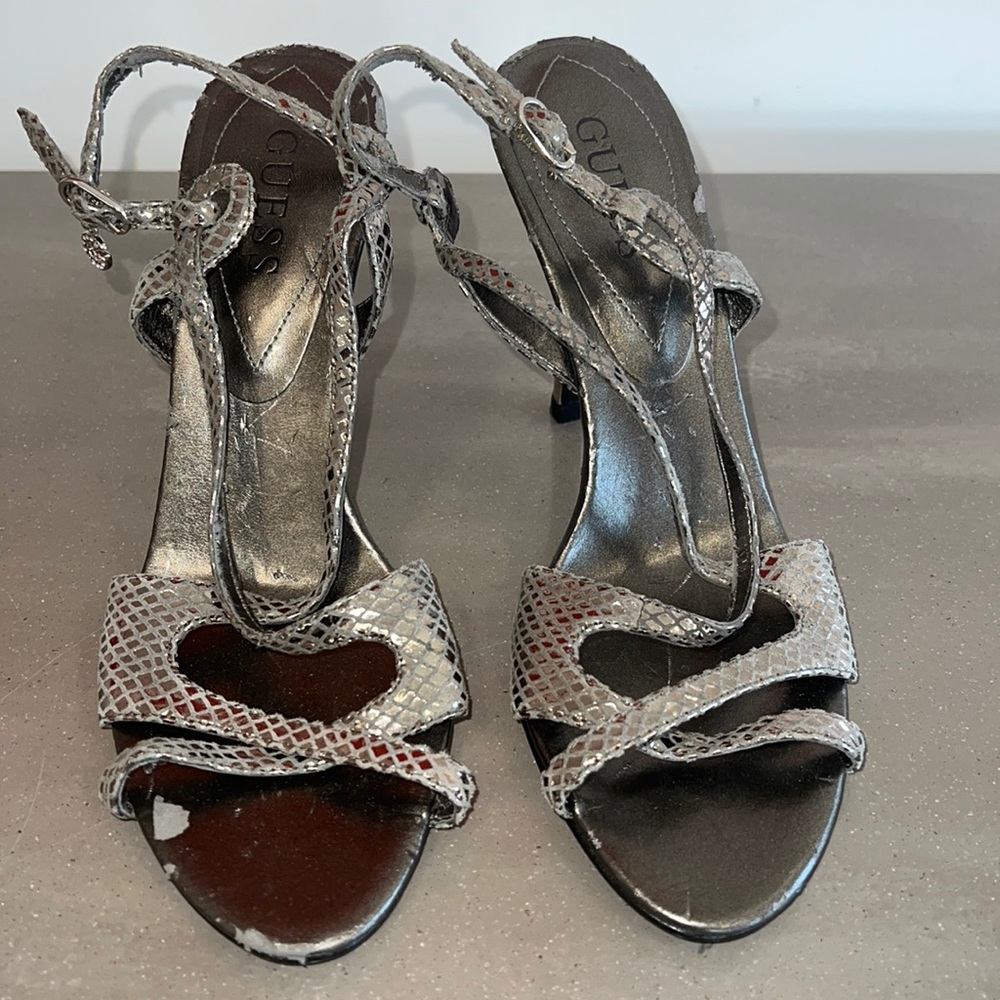 Silver Guess Stiletto Heel Strappy Sandal